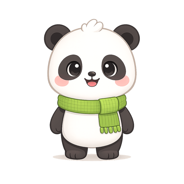 Gấu trúc Panda vui vẻ đeo khăn len xanh